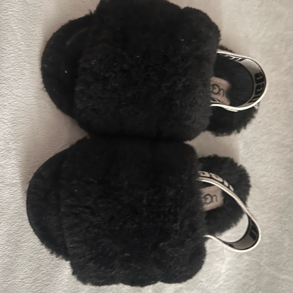 UGG Black Fluffy Sandals with Strap